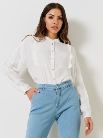 Shirt in Flowy Fabric with Ruffles  Rinascimento