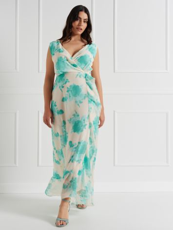 Curvy Floral Print Chiffon Dress  Rinascimento