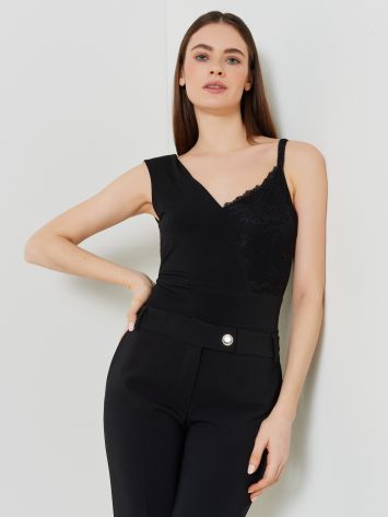  Bodysuit Top with Lace Insert   Rinascimento