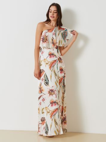 Long, One-shoulder Dress with a Floral Print  Rinascimento