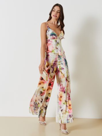 Floral Palazzo Trousers in Satin   Rinascimento