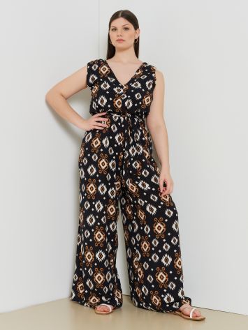 Curvy Jumpsuit in Ethnic-Print Viscose  Rinascimento