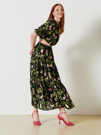 One-shoulder Dress with Floral Print  Rinascimento