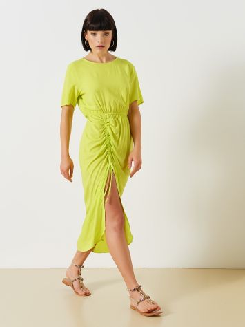 EcoVero™ Slit Dress with Gathered Detail  Rinascimento