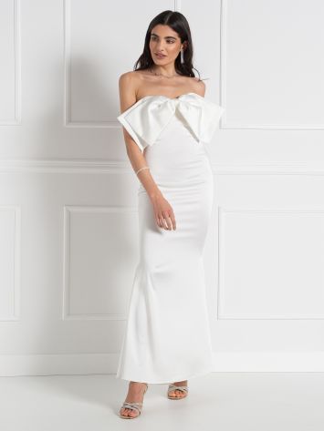 Bridal Collection Long Satin Dress with Bow  Rinascimento
