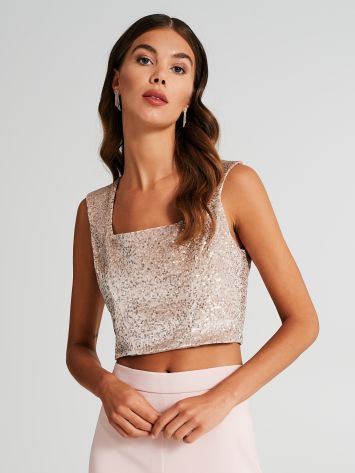 Velvet crop top with sequins  Rinascimento