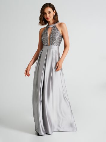 Long dress in satin with sequins   Rinascimento