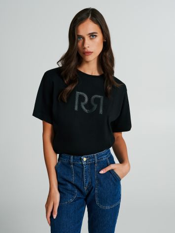 Faux leather t-shirt with logo  Rinascimento