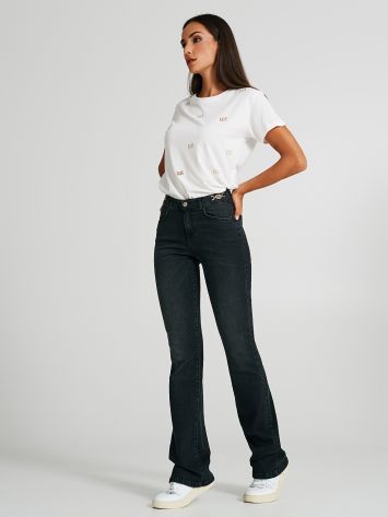 Flared jeans with jewel detail   Rinascimento