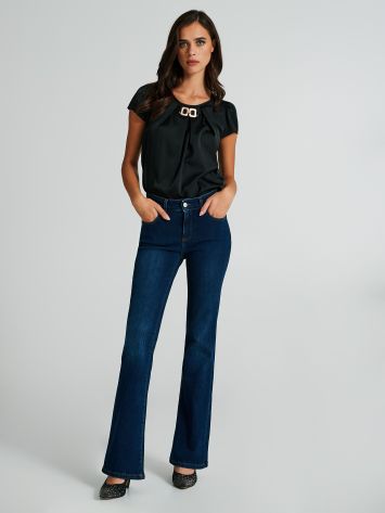 Flared jeans with rhinestone pocket  Rinascimento