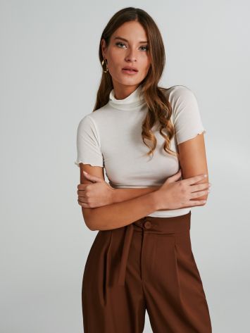 Cashmere-blend short-sleeved turtleneck top  Rinascimento