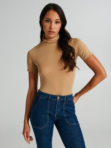 Cashmere-blend short-sleeved turtleneck top  Rinascimento