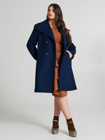Curvy Wool-Blend Coat with Brooch  Rinascimento