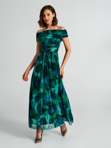 Abstract-print off-the-shoulder dress  Rinascimento