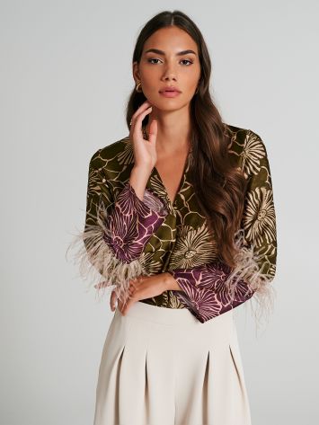 Fitted blouse with feathers   Rinascimento