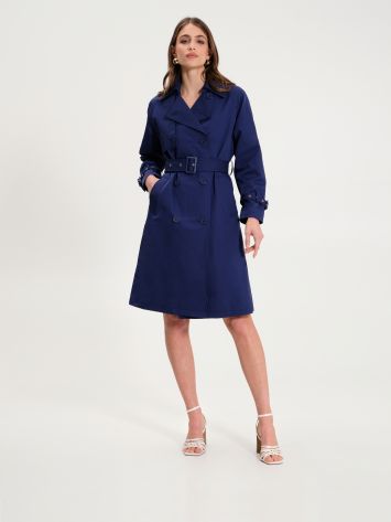 Blue Pleated Trench Coat with Belt  Rinascimento