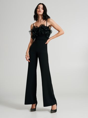 Straight-leg jumpsuit with tulle maxi ruffles  Rinascimento