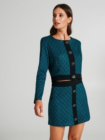 Cropped knit cardigan with a geometric print   Rinascimento