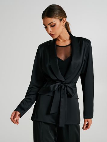 Slim-fit satin jacket with belt  Rinascimento