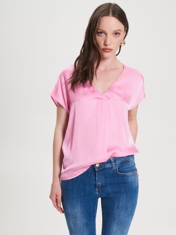 Pink T-shirt in 100% ECOVERO® viscose satin  Rinascimento
