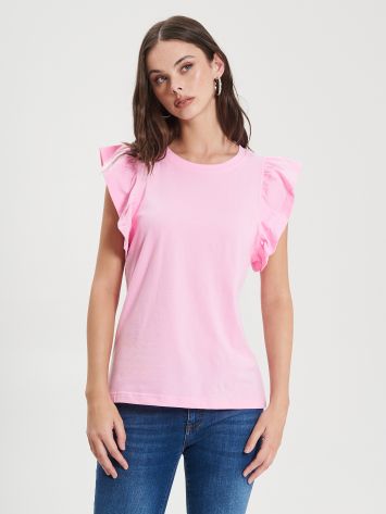 T-Shirt aus Baumwolle mit Rüschen in Rosa  Rinascimento