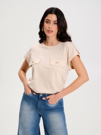 Beige T-shirt with pockets in 100% Cotton  Rinascimento