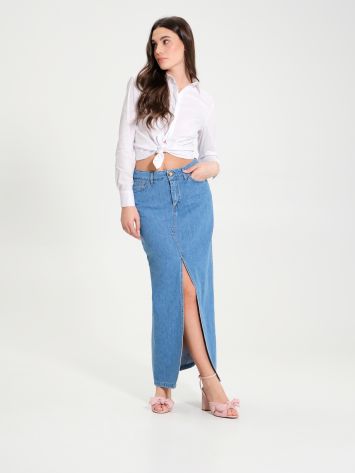 Long Denim Skirt with Slit   Rinascimento