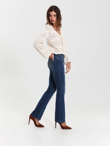 Flared Jeans with Rhinestone Pocket  Rinascimento