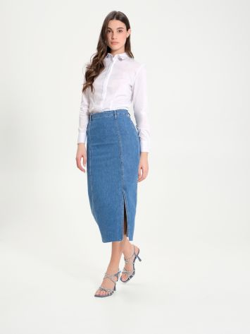 Denim Pencil Skirt with Zip   Rinascimento