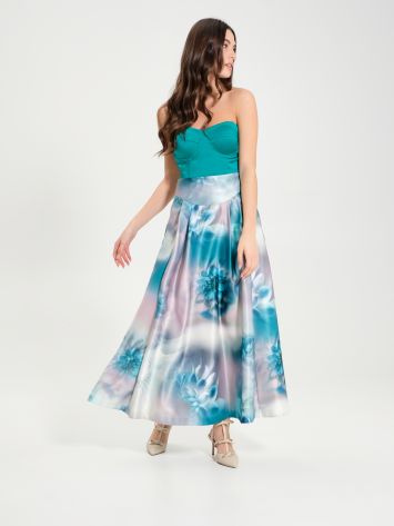 Long Floral Satin Skirt   Rinascimento