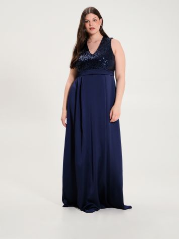 Langes Curvy-Kleid mit Pailletten in Blau  Rinascimento