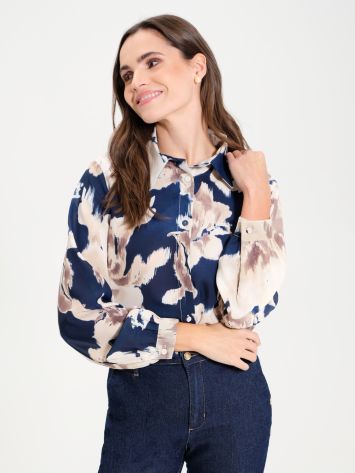 Chemise motif fleuri en crêpe georgette  Rinascimento