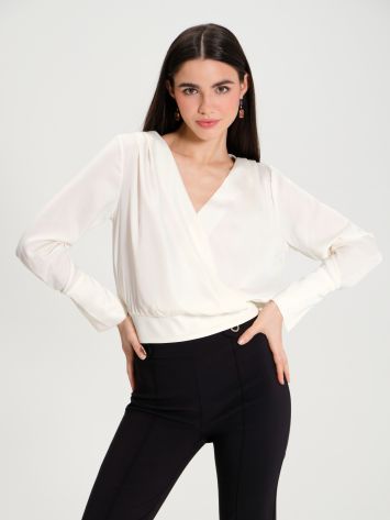 Boxy crossover blouse in satin   Rinascimento