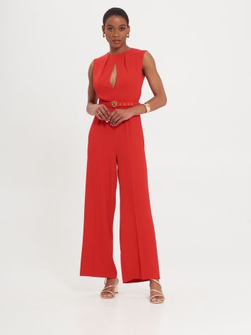 Red Drop Jumpsuit with Belt   Rinascimento