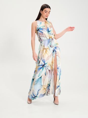 Langes Kleid mit mehrfarbigem Fantasie-Blumenmuster  Rinascimento