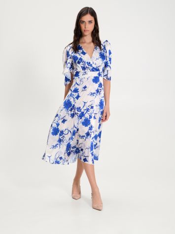 Blue Floral-Print Midi Dress   Rinascimento