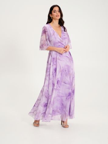 Empire-Waist Dress in Shaded Lilac Print     Rinascimento