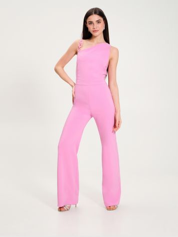 One-shoulder Jumpsuit with Pink Chain  Rinascimento