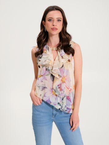 Multicoloured Floral Blouse with Ruffles   Rinascimento