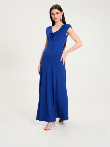 Robe longue trapèze à strass bleu de Chine  Rinascimento