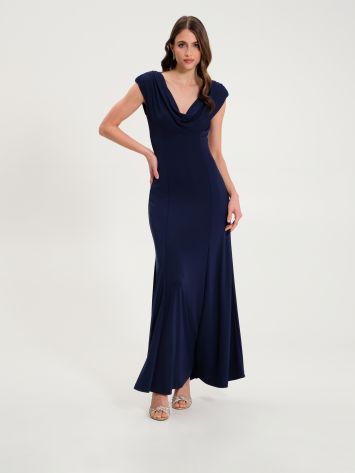 Long A-line Dress with Rhinestones in Navy  Rinascimento