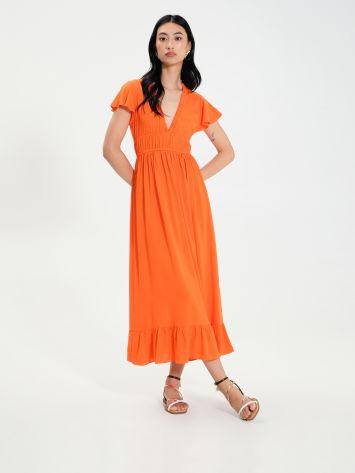 Long Orange Dress in ECOVERO® Viscose  Rinascimento