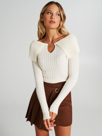 Cable-knit top with keyhole and off-the-shoulder neckline  Rinascimento