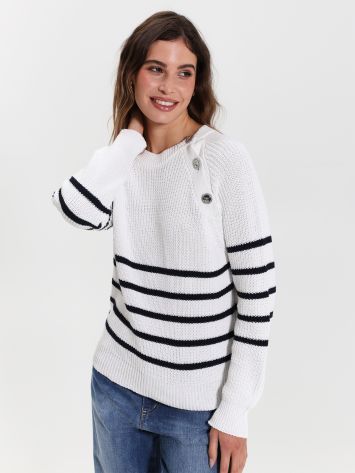 Striped Cotton Sweater with Buttons   Rinascimento