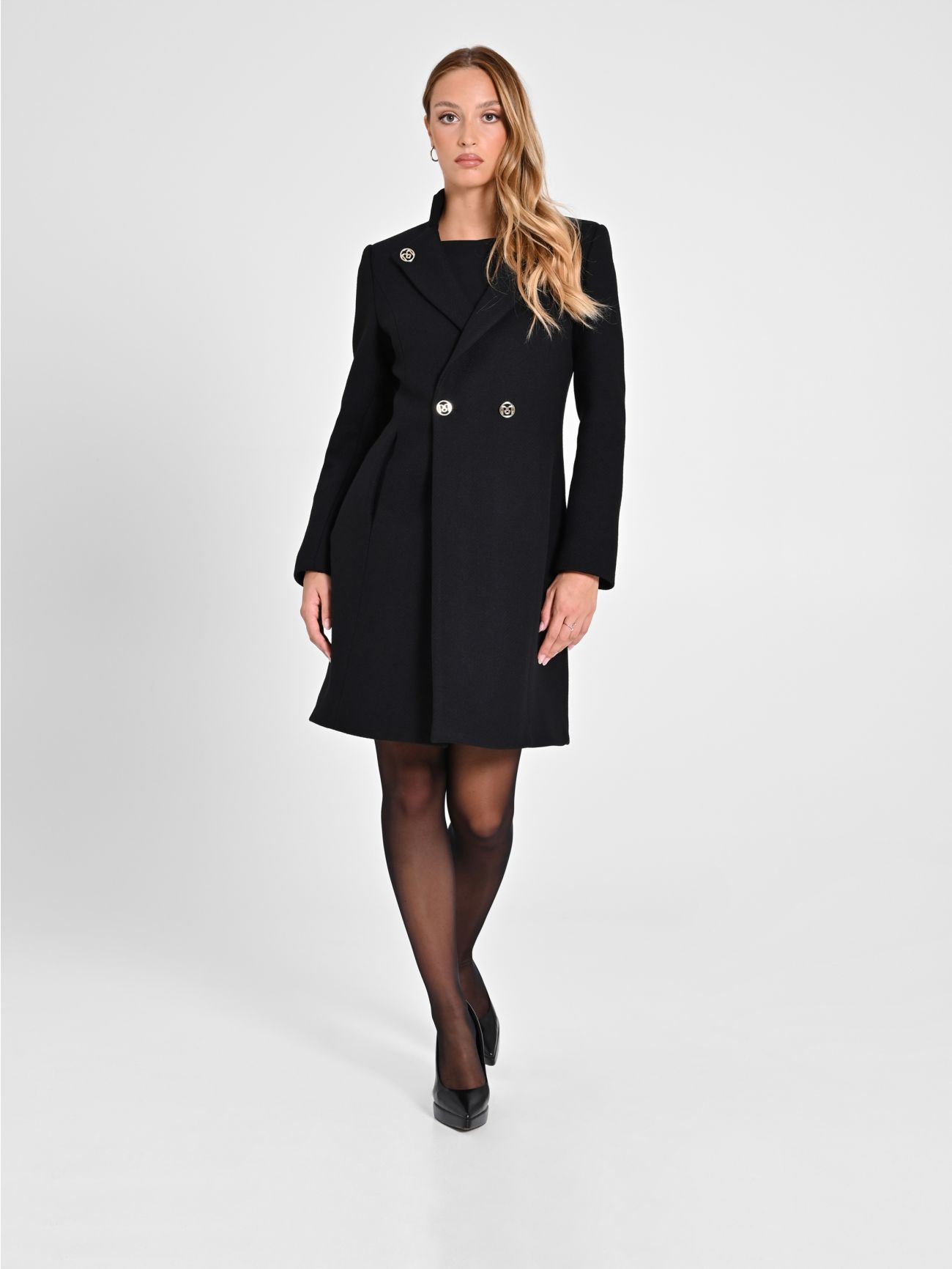Rinascimento Cappotto Nero con Collo in Piedi