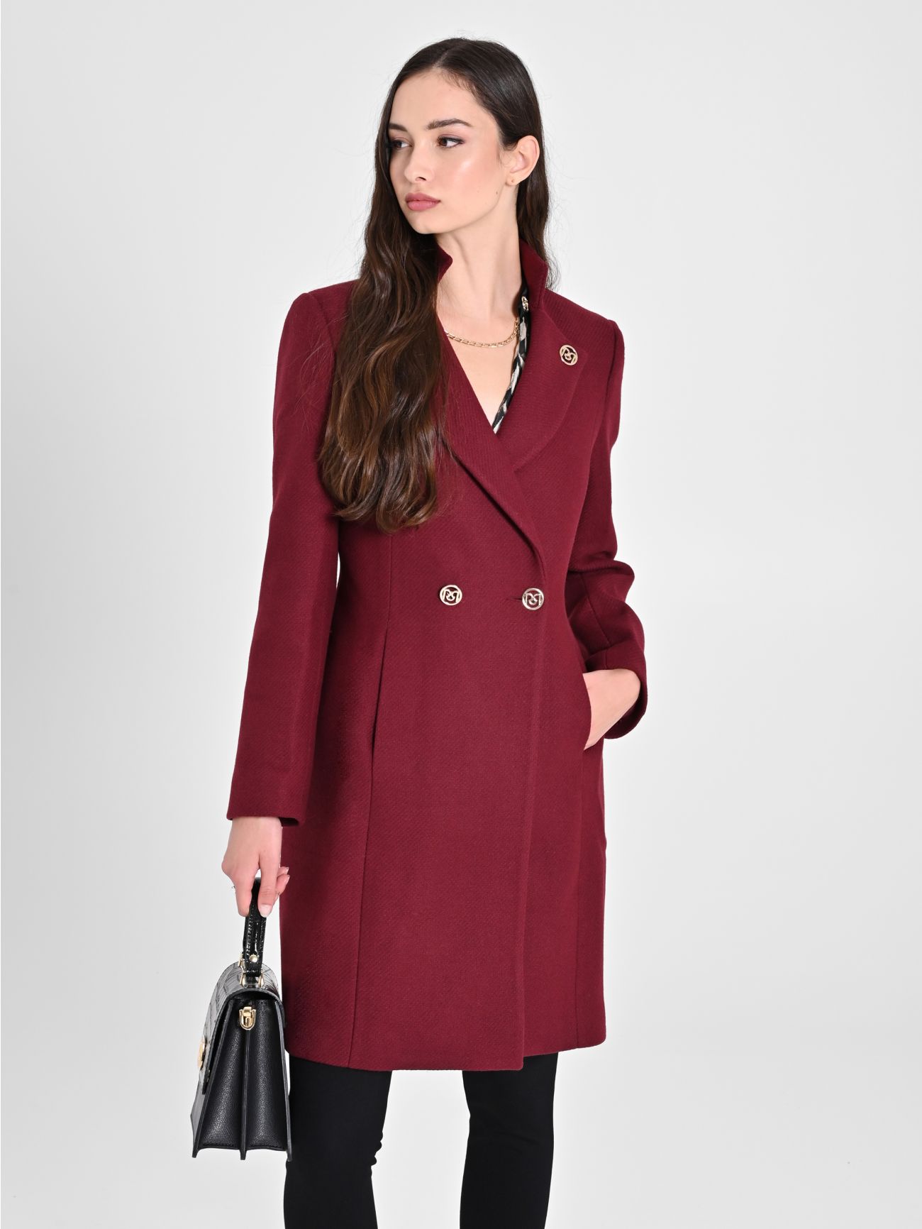 Burgundy Coat with Stand up Collar
