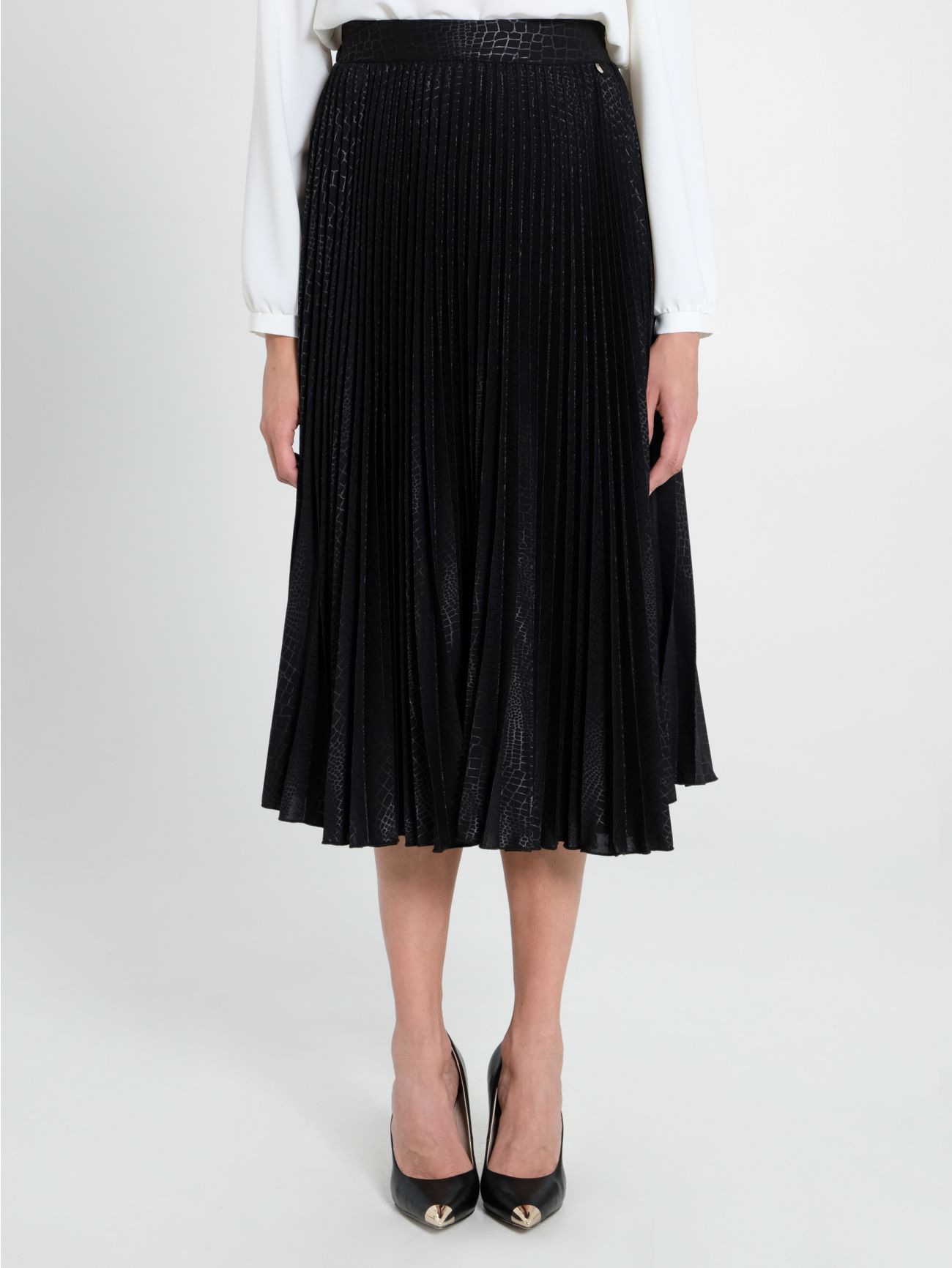 Jupe midi plissee effet croco