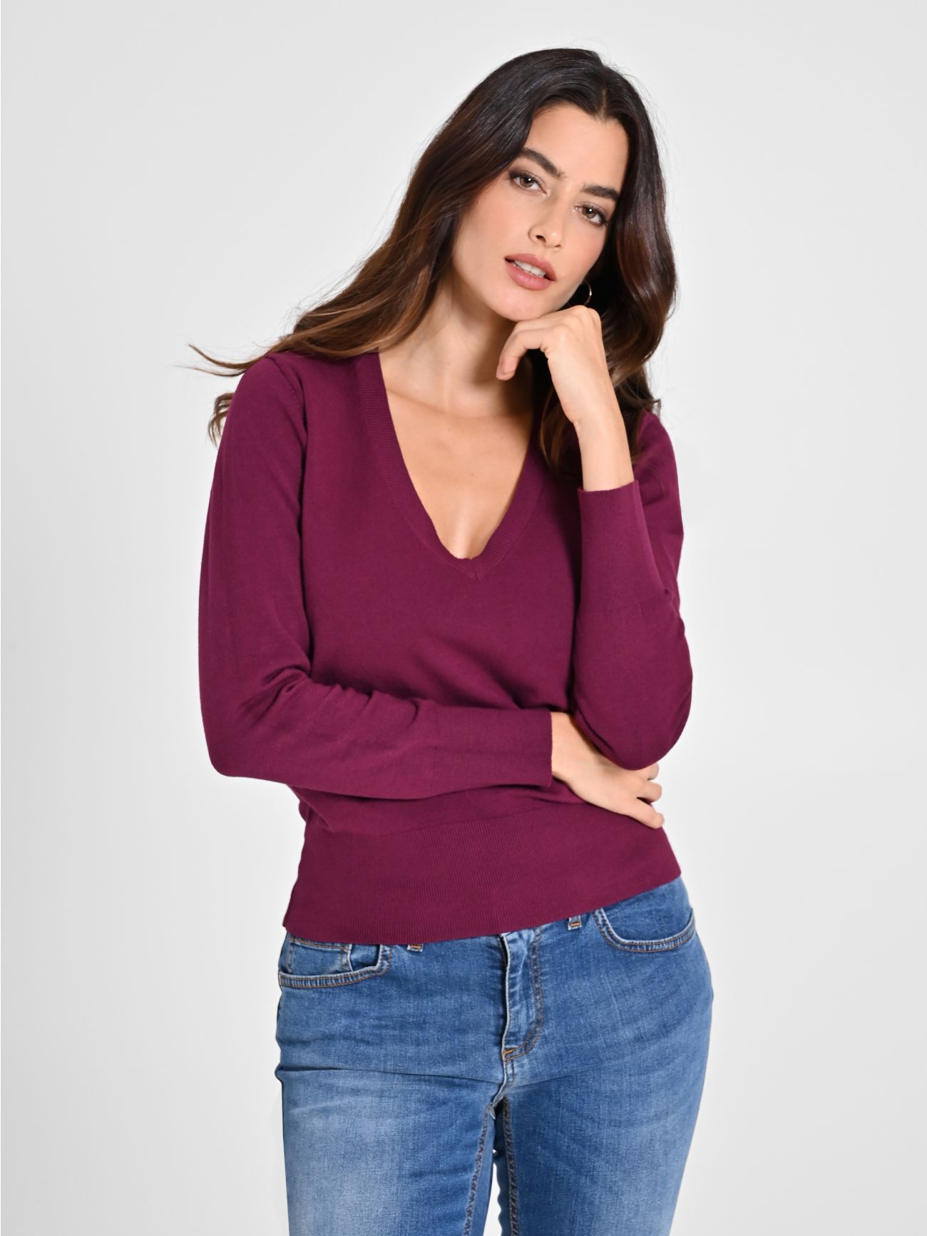 Rinascimento Maglia con Scollo a "V" Bordeaux Ecotec®