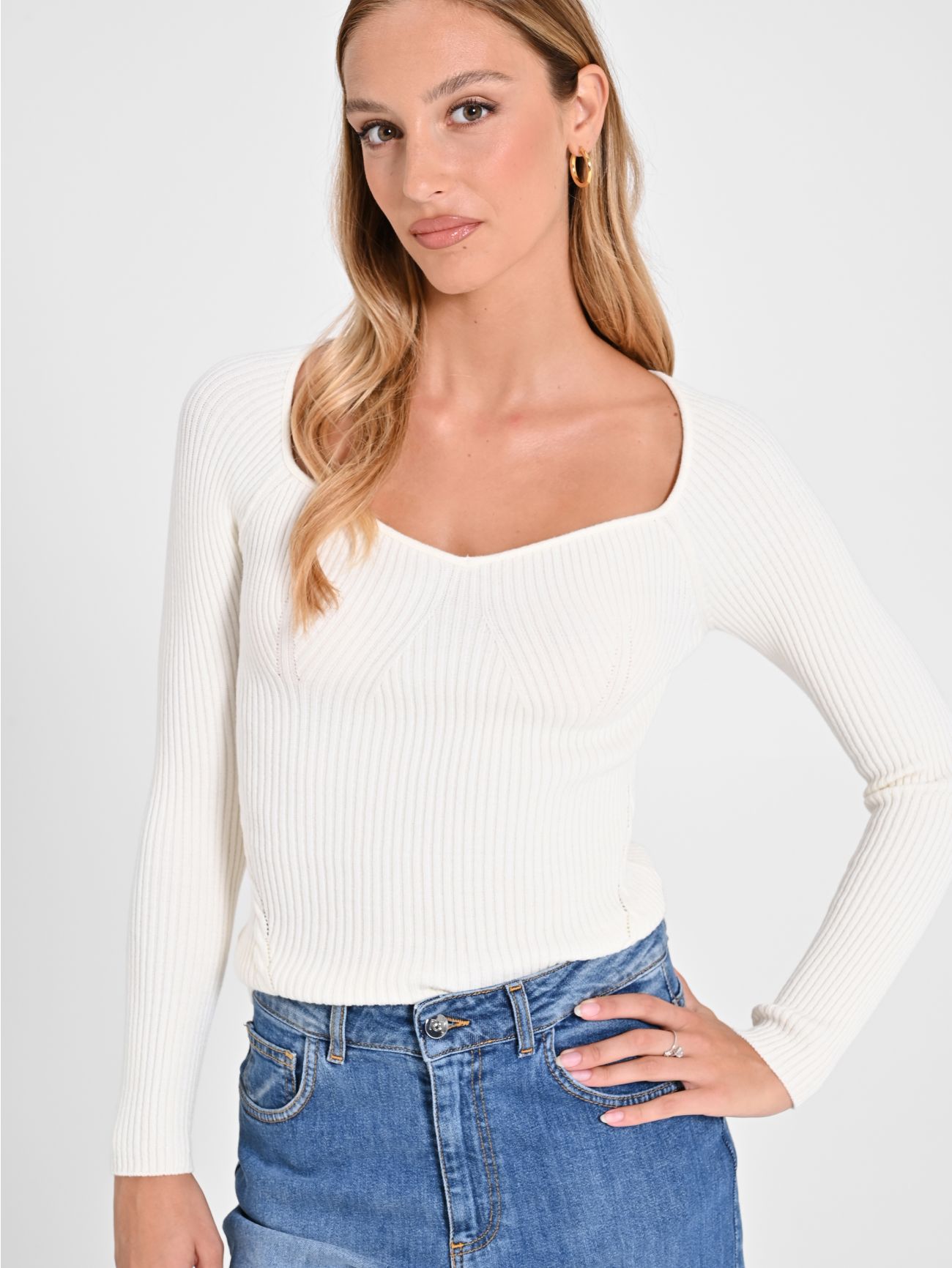Rinascimento Maglia Bianca con Scollo a Cuore