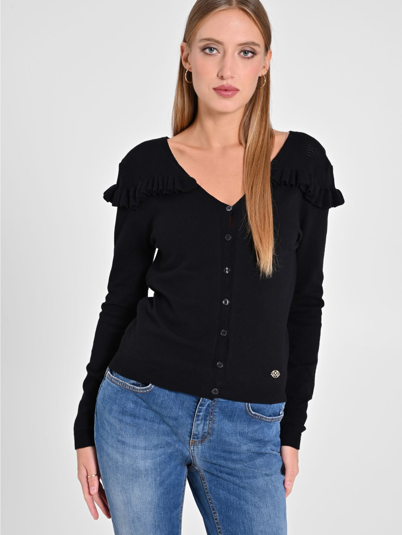 Rinascimento Cardigan Nero con Rouches